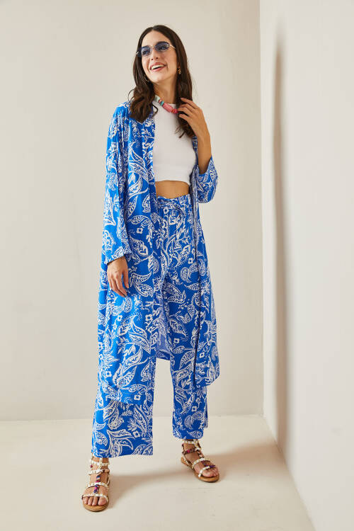 Mavi Desenli Kimono Takım 5YXK8-48669-12 - 4
