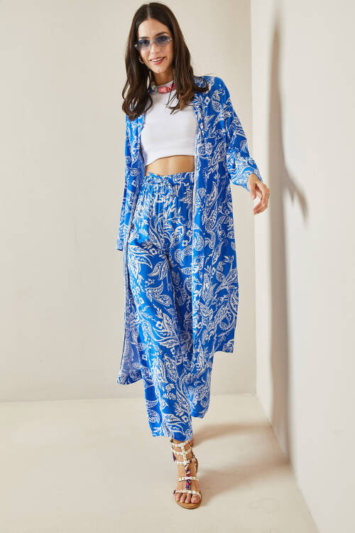 Mavi Desenli Kimono Takım 5YXK8-48669-12 - 5