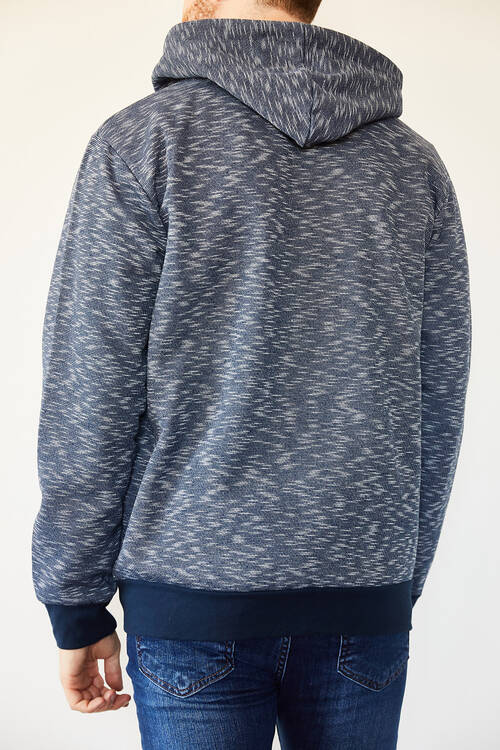 Mavi Kırçıllı Kapüşonlu Şardonlu Slikonlu Üç İplik Fermuarlı Sweat 0YXE8-44072-12 - 1