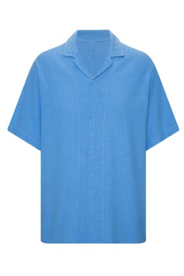 Mavi Kruvaze Yaka Oversize Keten Gömlek 2YXE2-45965-12 
