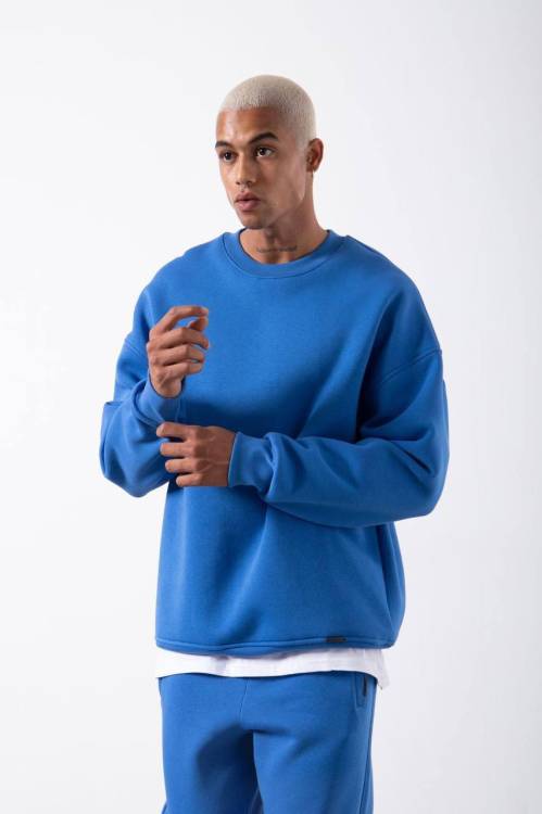 XHAN - Mavi Organik Pamuklu Şardonlu Oversize Sweatshirt 3KXE8-46416-12