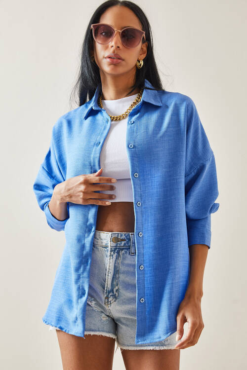 Mavi Oversize Basic Keten Gömlek 5YXK2-48269-12 - 5