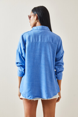 Mavi Oversize Basic Keten Gömlek 5YXK2-48269-12 - 6