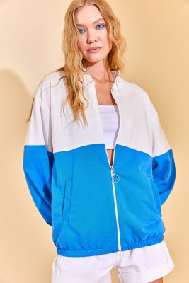 Mavi Renk Geçişli Fermuarlı Sweat Hırka 3KXK8-46812-12 - 4