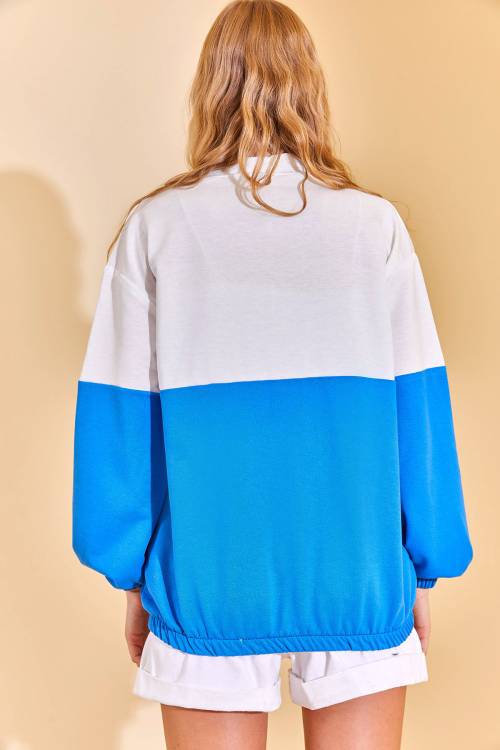 Mavi Renk Geçişli Fermuarlı Sweat Hırka 3KXK8-46812-12 - 8