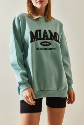 Mint Bisiklet Yaka & Şardonlu Oversize Sweatshirt 4KXK8-47718-58 - XHAN