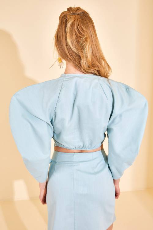Mint Geniş Omuz Crop Bluz 2YXK2-46179-58 - 7