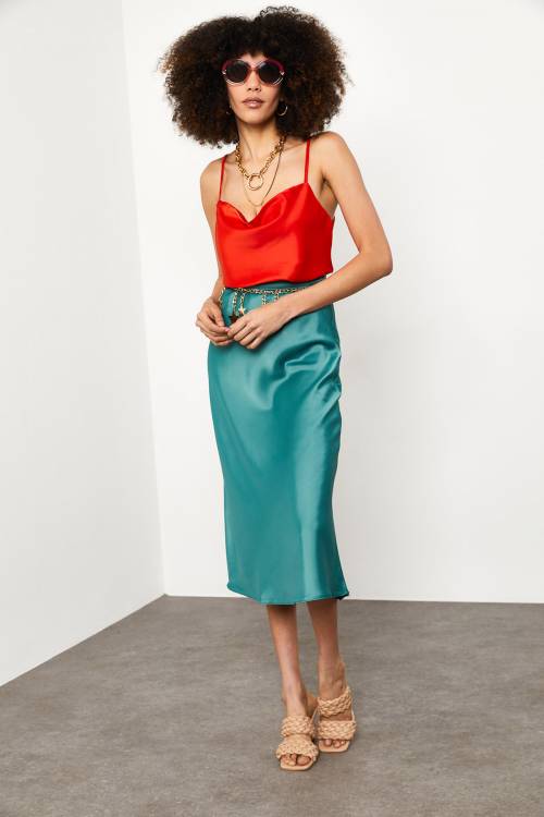 Mint Midi Saten Etek 1YXK7-44872-58 - 2