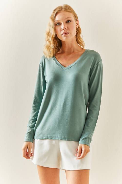 Mint V Yaka Dökümlü Bluz 3YXK2-47542-58 - 5