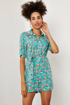 Mint Yeşili Çiçek Desenli Tulum 2YXK6-46209-58 - 6