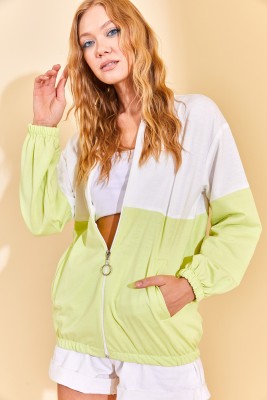 Neon Yeşil Renk Geçişli Fermuarlı Sweat Hırka 3KXK8-46812-89 - 3