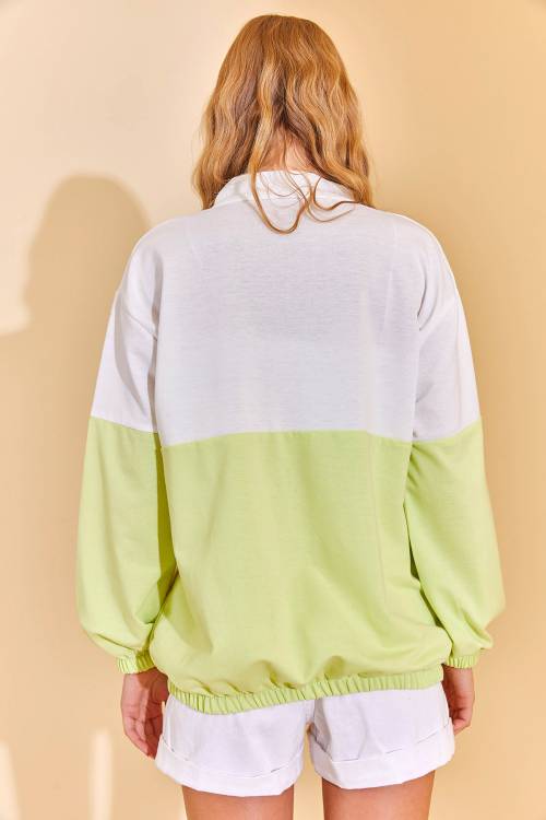 Neon Yeşil Renk Geçişli Fermuarlı Sweat Hırka 3KXK8-46812-89 - 7