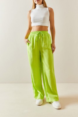 XHAN - Neon Yeşili Bol Paça Keten Pantolon 3YXK5-46995-41