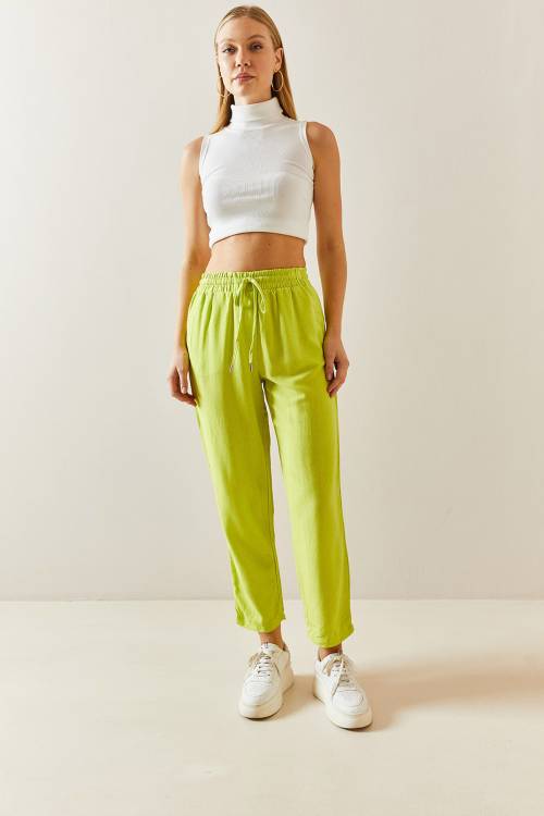 Neon Yeşili Keten Kalem Pantolon 3YXK5-47365-89 - 2