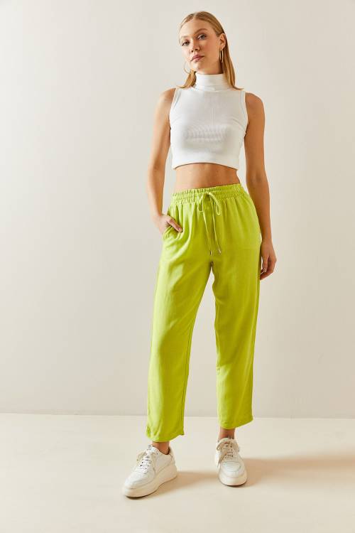 Neon Yeşili Keten Kalem Pantolon 3YXK5-47365-89 - 3