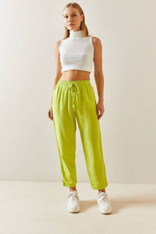Neon Yeşili Keten Kalem Pantolon 3YXK5-47365-89 - 4