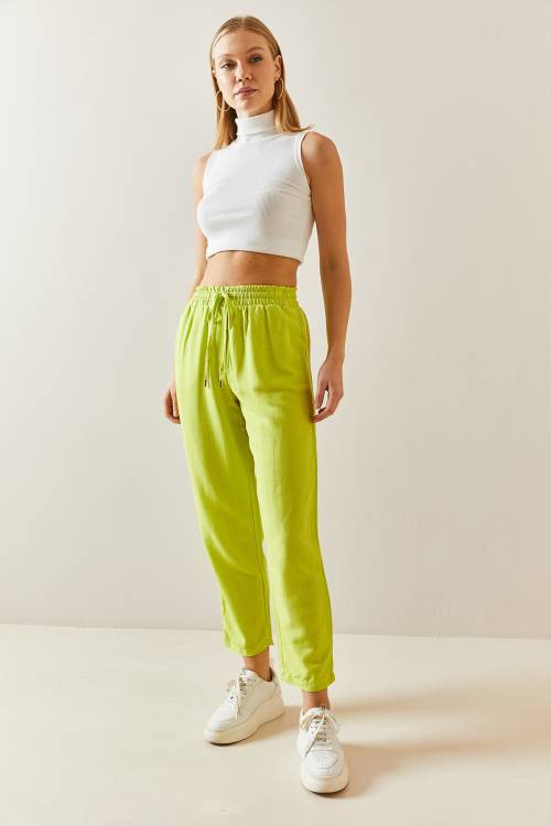 Neon Yeşili Keten Kalem Pantolon 3YXK5-47365-89 - 5