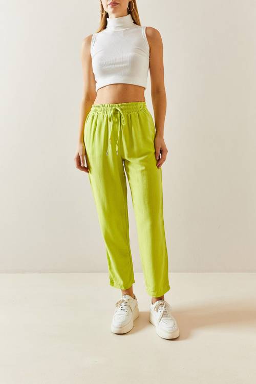 Neon Yeşili Keten Kalem Pantolon 3YXK5-47365-89 - 1