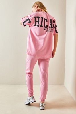 Pembe Arkası Baskılı Oversize Eşofman Takımı 4KXK8-47936-20 - 2