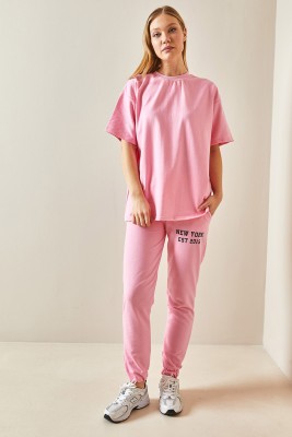 Pembe Arkası Baskılı Oversize Eşofman Takımı 4KXK8-47936-20 - 3