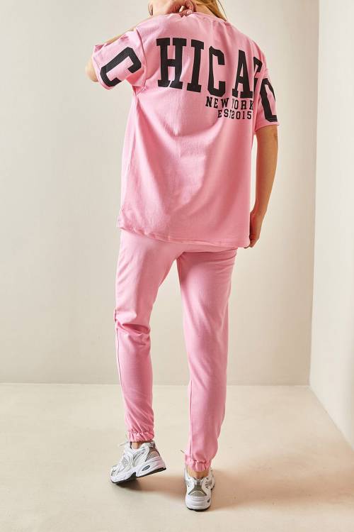 Pembe Arkası Baskılı Oversize Eşofman Takımı 4KXK8-47936-20 - 1