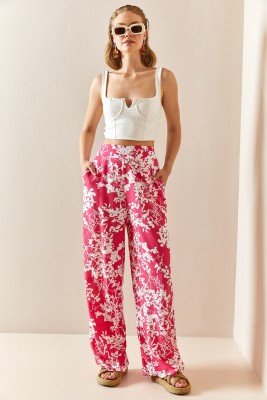 Pembe Çiçek Desenli Salaş Pantolon 3YXK5-47334-20 