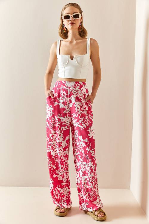 Pembe Çiçek Desenli Salaş Pantolon 3YXK5-47334-20 - 1