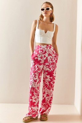 Pembe Çiçek Desenli Salaş Pantolon 3YXK5-47334-20 - 2