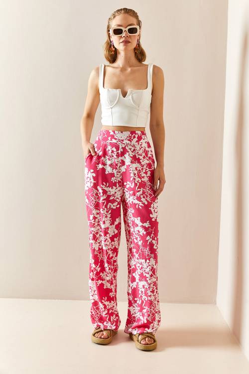 Pembe Çiçek Desenli Salaş Pantolon 3YXK5-47334-20 - 3