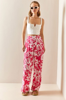 Pembe Çiçek Desenli Salaş Pantolon 3YXK5-47334-20 - 4