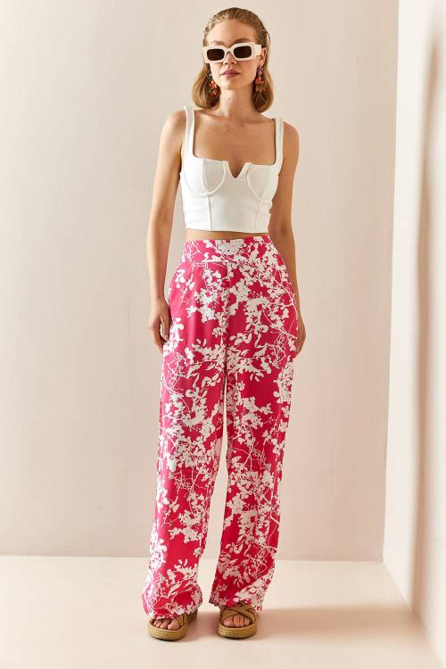 Pembe Çiçek Desenli Salaş Pantolon 3YXK5-47334-20 - 4
