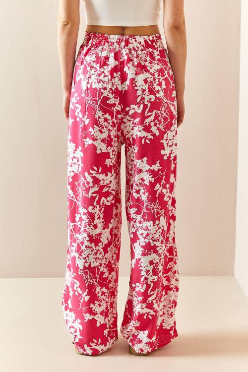 Pembe Çiçek Desenli Salaş Pantolon 3YXK5-47334-20 - 5