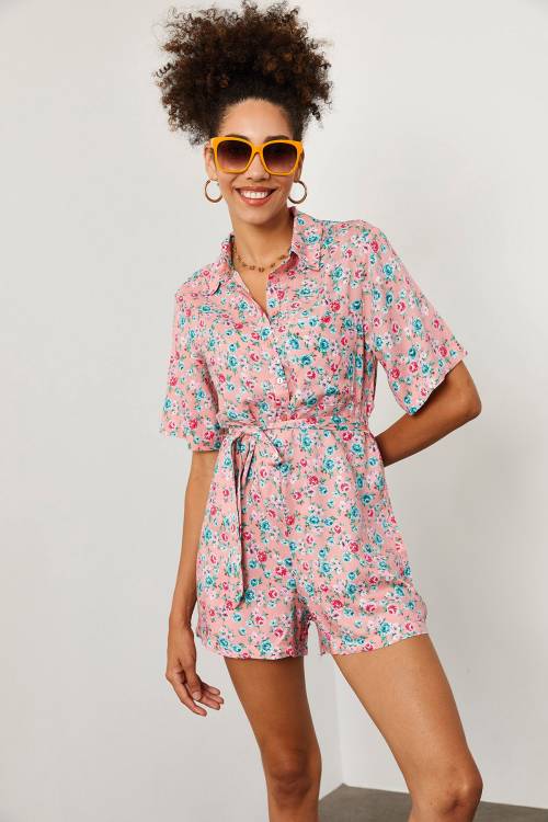 Pembe Çiçek Desenli Tulum 2YXK6-46209-20 - 3