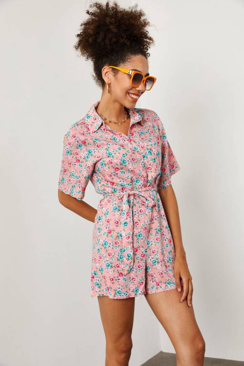 Pembe Çiçek Desenli Tulum 2YXK6-46209-20 - 8