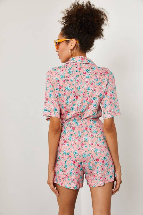 Pembe Çiçek Desenli Tulum 2YXK6-46209-20 - 9
