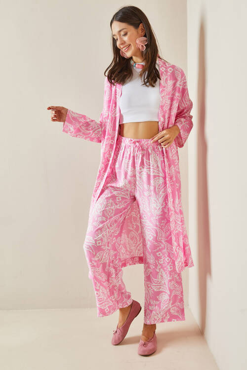 Pembe Desenli Kimono Takım 5YXK8-48669-20 - 2