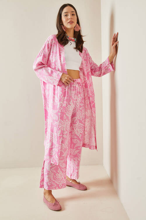 Pembe Desenli Kimono Takım 5YXK8-48669-20 - 5