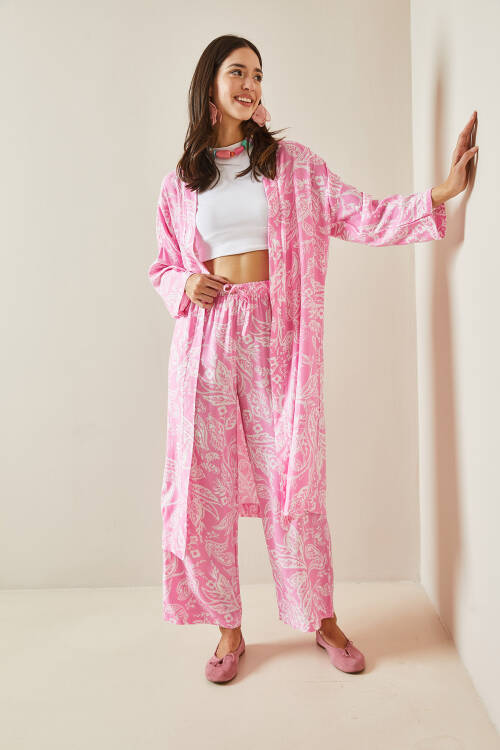 Pembe Desenli Kimono Takım 5YXK8-48669-20 - 6