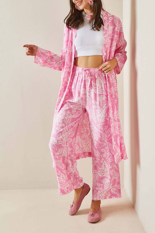 Pembe Desenli Kimono Takım 5YXK8-48669-20 - 1