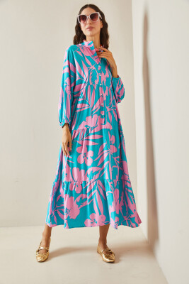 Pembe Desenli Maxi Elbise 5YXK6-48504-20 - 2