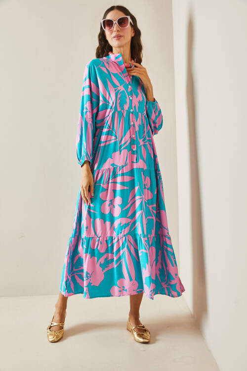 Pembe Desenli Maxi Elbise 5YXK6-48504-20 - 2
