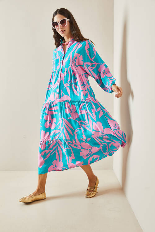 Pembe Desenli Maxi Elbise 5YXK6-48504-20 - 3