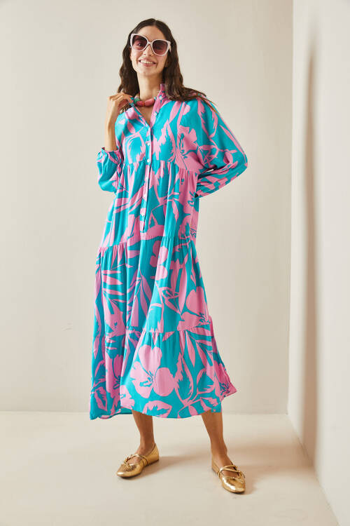 Pembe Desenli Maxi Elbise 5YXK6-48504-20 - 4