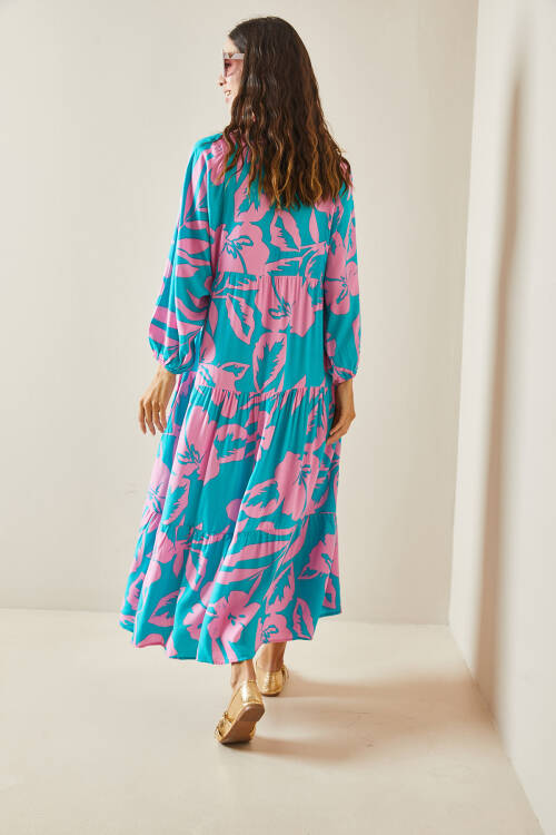 Pembe Desenli Maxi Elbise 5YXK6-48504-20 - 5
