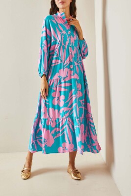Pembe Desenli Maxi Elbise 5YXK6-48504-20 - XHAN