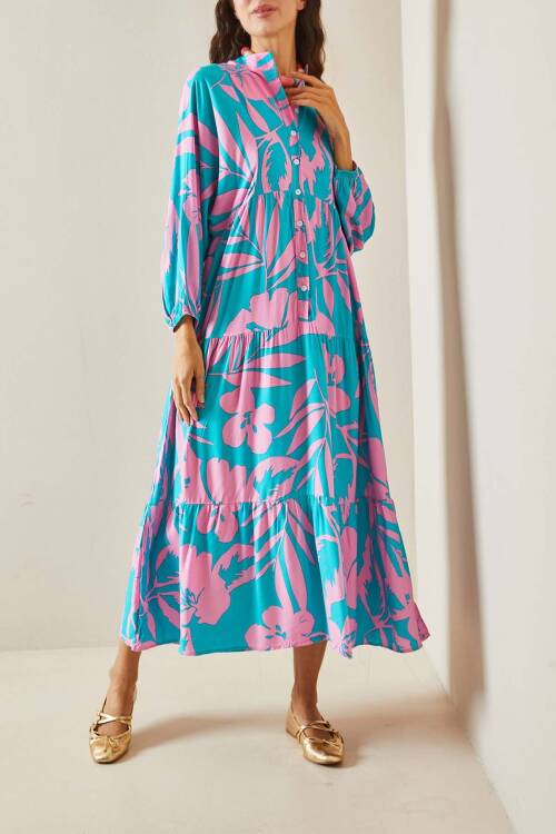Pembe Desenli Maxi Elbise 5YXK6-48504-20 - 1