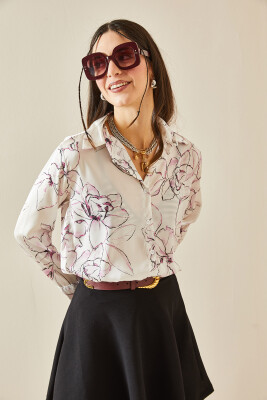 Pembe Desenli Saten Gömlek 5YXK2-48364-20 - 6