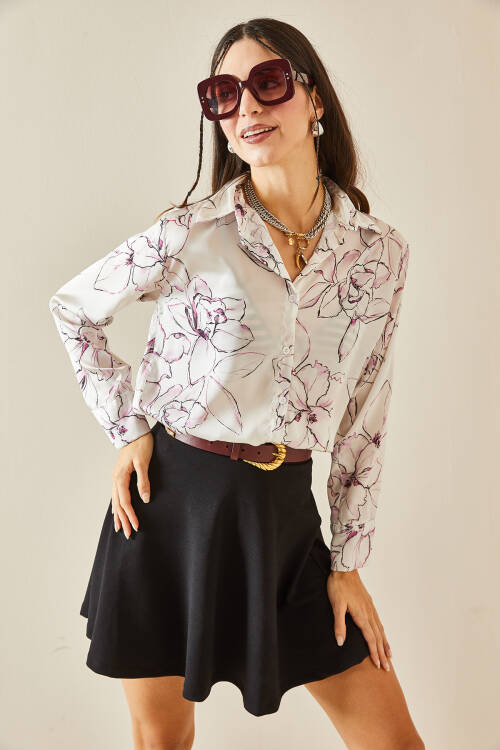 Pembe Desenli Saten Gömlek 5YXK2-48364-20 - 7