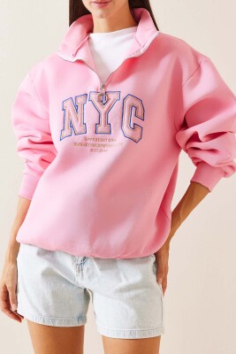 Pembe Fermuarlı Dik Yaka Sweatshirt 5YXK8-48908-20 - XHAN