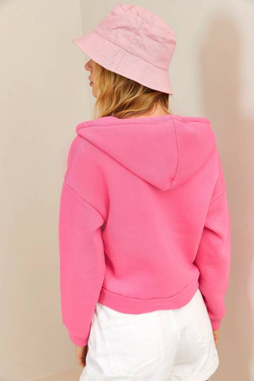 Pembe Fermuarlı & Kapüşonlü Sweatshirt Hırka 3KXK8-46547-20 - 7